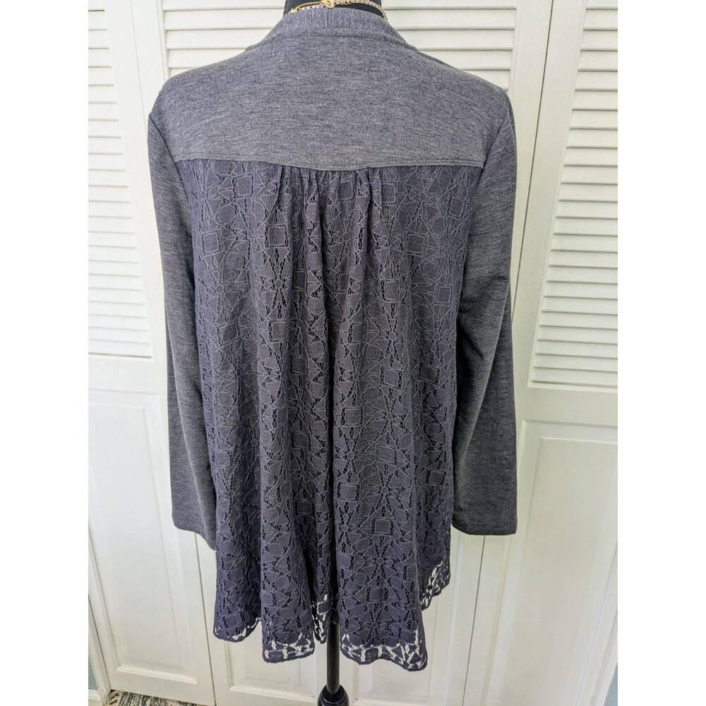 LOGO Lounge Lori Goldstein Cardigan Sz M Oversize Zip Up Gray Purple Lace Back - Picture 4 of 15